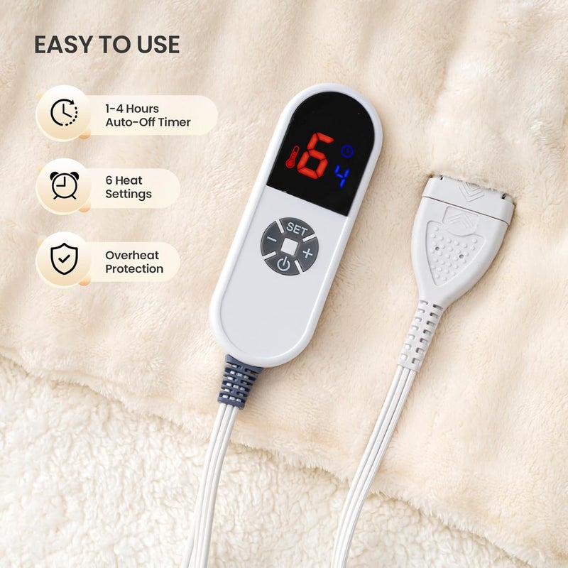 CURECURE Heated Throw Blanket 50"x72", Electric Blanket with 3D Bubble-Shaped, Soft Flannel and Thickened Sherpa Fleece, 6 Heat Settings, 1-4H Timer, Couch Heated Blanket, Machine Washable, Gift, White - Image 5